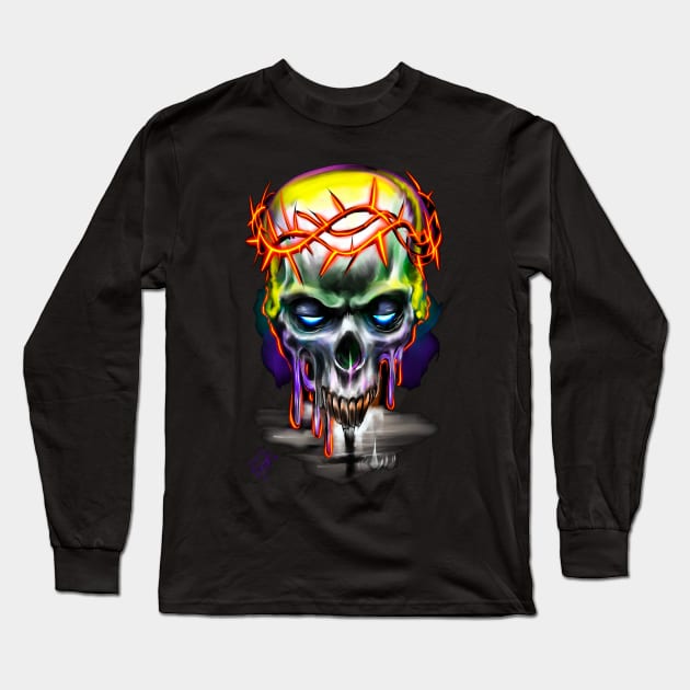 Crown Of Thorns Skull Long Sleeve T-Shirt by Shawnsonart